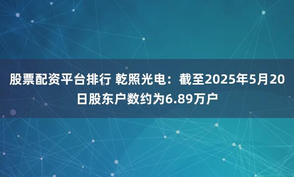 股票配资平台排行 乾照光电：截至2025年5月20日股东户数约为6.89万户